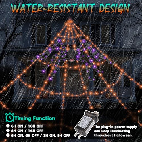 Halloween Outdoor Spider Web Lights with Giant Glowing Spider and 11 Lighting Modes