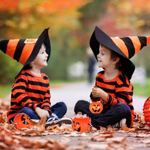 Mini Halloween Pumpkin Buckets - 20 Pack, Plastic Candy Baskets for Trick-or-Treating
