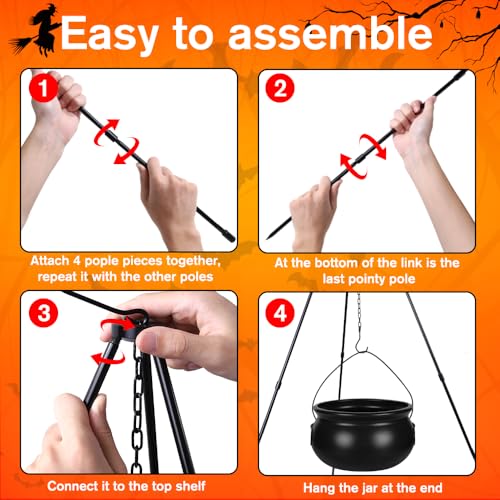 Outdoor Halloween Witch Cauldron with Tripod and Glowing Eyeballs - Spooky Yard Decor