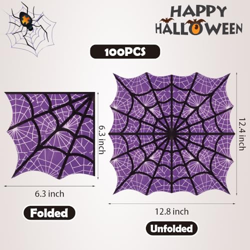 Ottin Halloween Napkins - Purple Spiderweb 3-Ply Disposable Party Tableware - Spiderweb Themed Decor & Fall Gatherings (Variation: Spiderweb)