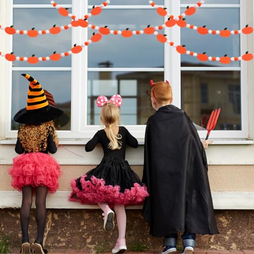 Halloween Pumpkin Felt Banner with Ball Garland Indoor Party Decorations - Fall Festive Decor