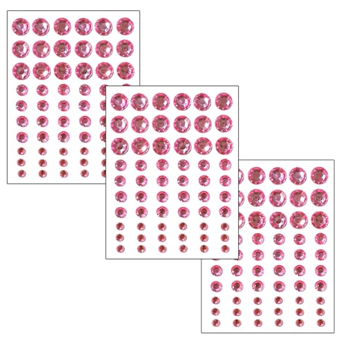 Pink Self Adhesive Rhinestones Gems - 180pcs 3 Sizes for Face, Nails & Body - Variation: 180 Pink