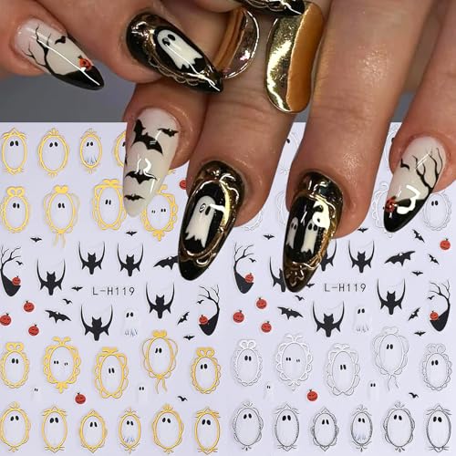 Halloween Ghost Nail Art Stickers Decals - 12 Sheets Spooky & Cute Designs for Manicure DIY