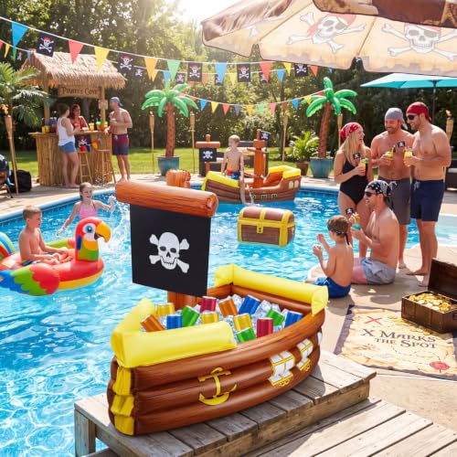 Pirate Ship Inflatable Cooler - 2 Pack Outdoor Party Drink & Food Cooler