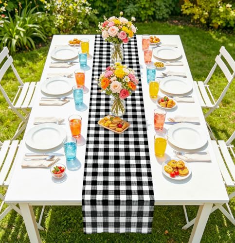 Black Gingham Disposable Table Runner Set of 6 - 14 x 108 Inch Party Decor