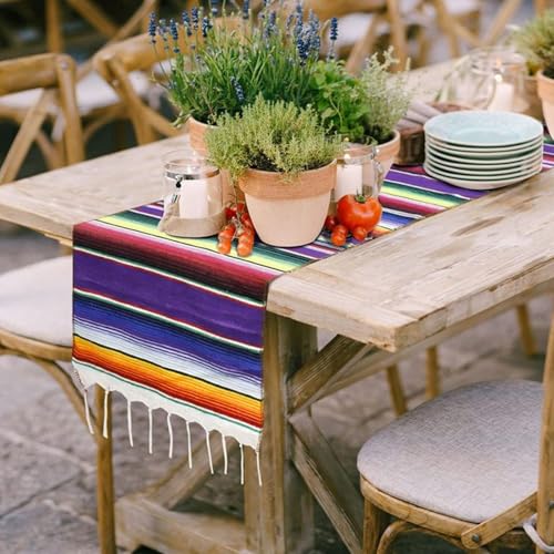 Purple Mexican Table Runners 14 x 84 Inch Fiesta Party Decoration - 6 Pack
