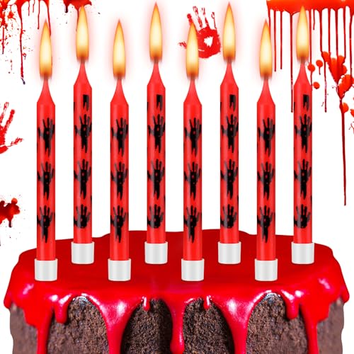 Bloody Handprint Candles - Halloween Horror Party Decor, Red Black, 12 Pcs