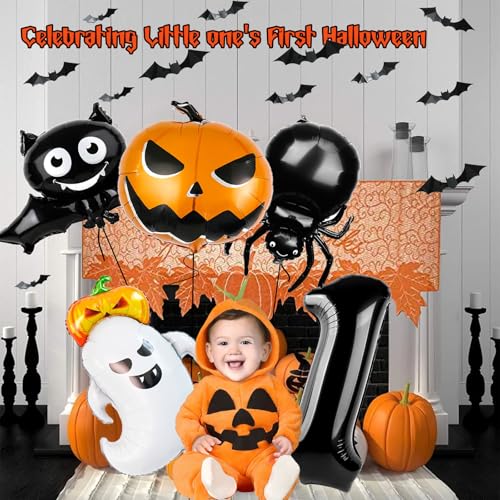 First Halloween Balloon Set for Kids First Birthday Party Decorations - Black & Orange