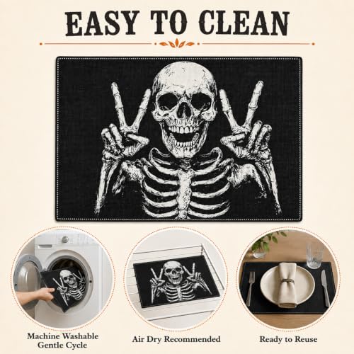 Halloween Skeleton Peace Sign Placemats Set of 4 - Spooky Table Decor for Fall Parties - Style4