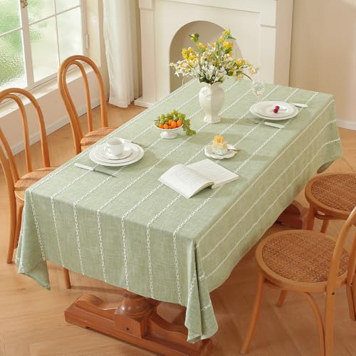 Green Rectangular Linen Tablecloth 60x120 Inch - Heavy Duty Cotton & Polyester