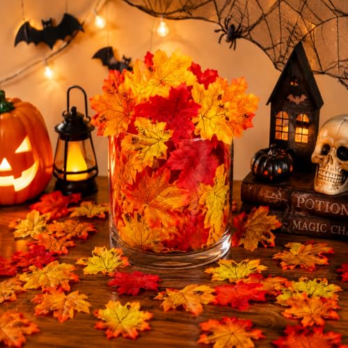 400 Pcs Fake Fall Leaves - Autumn Foliage Decorations for Fall & Thanksgiving - Red