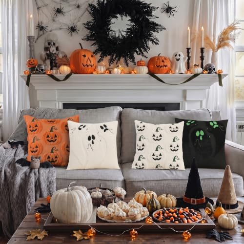 Halloween Throw Pillow Covers 18x18 Inch Set of 2 White Ghost Halloween Decor
