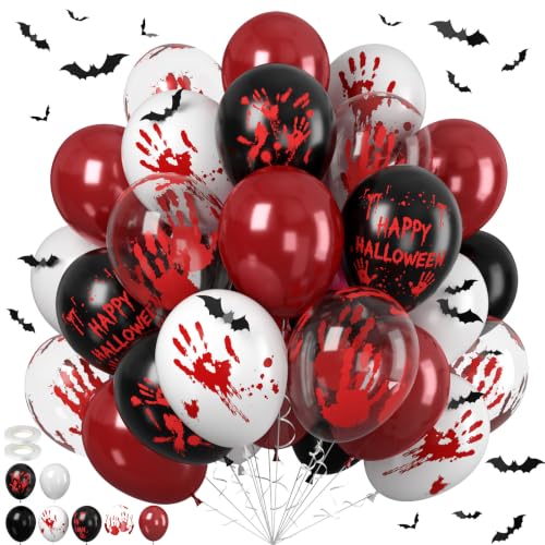 Halloween Bloody Balloons Set - Burgundy Red White with Black Black-Red Variation
