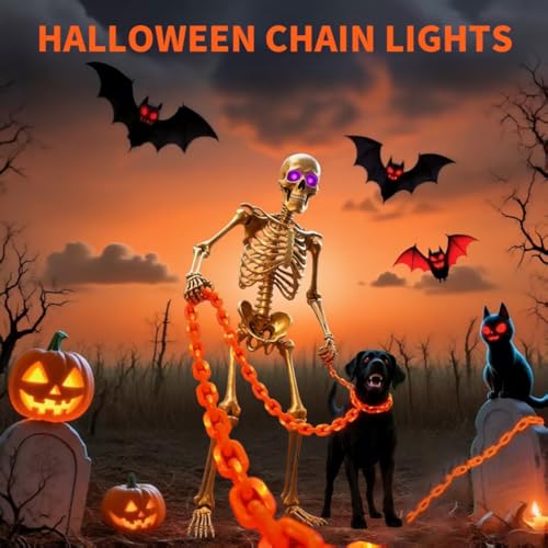 Halloween Chain String Lights - Orange 175 LED Battery & USB Powered, Waterproof 13.7FT