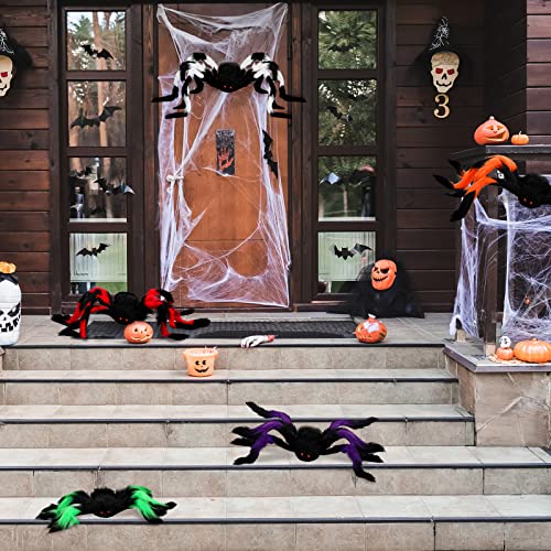 Giant Halloween Spider Decorations Set with Red Eyes Indoor Outdoor Scary Decor