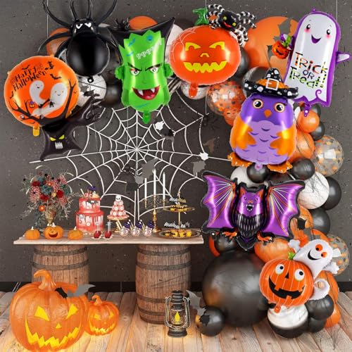 Halloween Foil Balloon Set - Ghost Pumpkin Witch Bat Monster 10 Pcs Party Decorations
