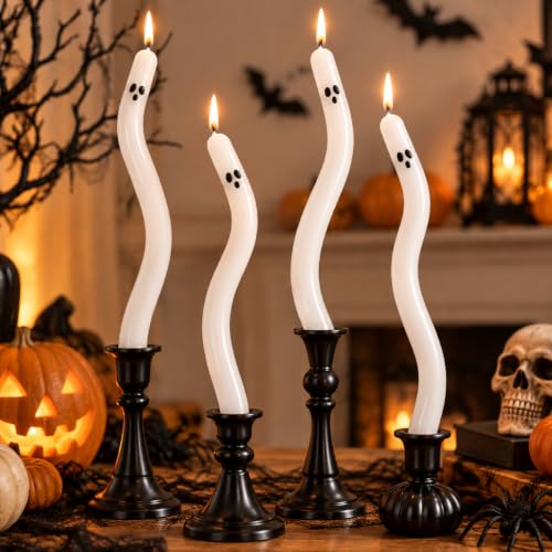 Ghost Taper Candles - 8 Inch Twisted Halloween Candles, 4 Pack with Ghost Faces