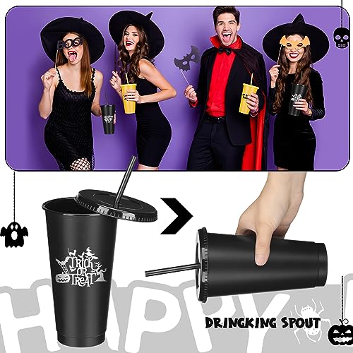 Halloween Plastic Cups with Lids and Straws - 24 oz Reusable Party Tumblers Set