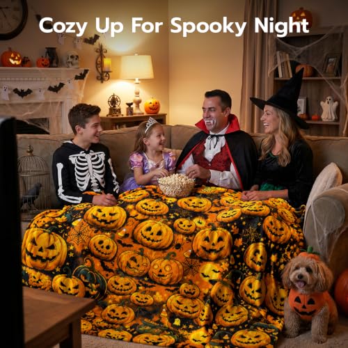 Halloween Pumpkin Blanket - Autumn Pumpkin Flannel Throw for Sofa Bed Party