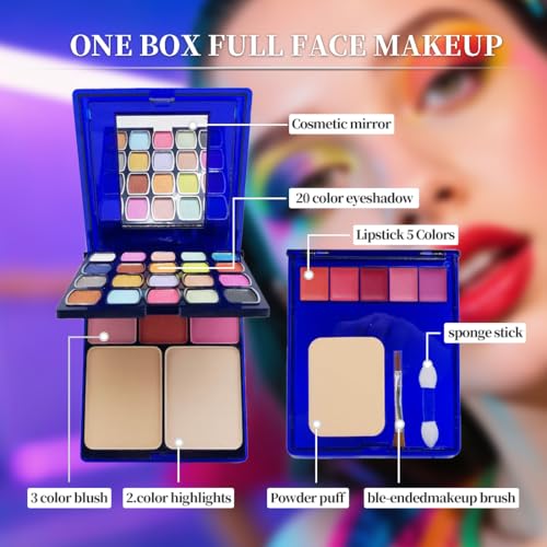 30-in-1 Makeup Set - Full Face Palette with Eyeshadows, Lipsticks, Blush, Mirror & Brushes