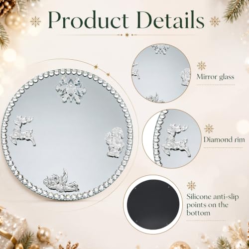 Silver Mirrored Glass Charger Plates 13 Inch - Christmas Style Rim - Set of 6