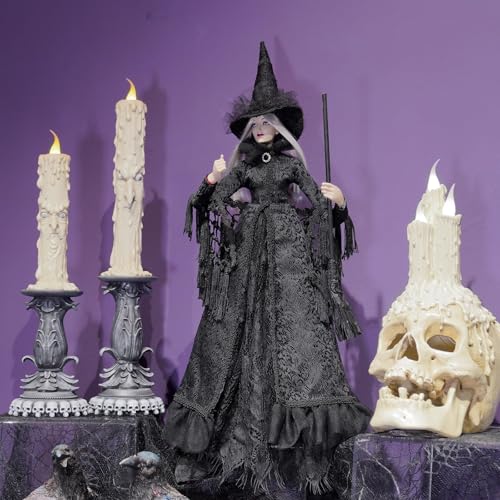 Halloween Witch Figurine Indoor Decor - Black Fabric Gothic Ornament 19 Inch