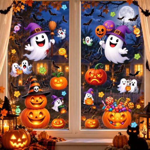 Halloween Window Clings Decorations with Ghost Pumpkin Bat - Halloween