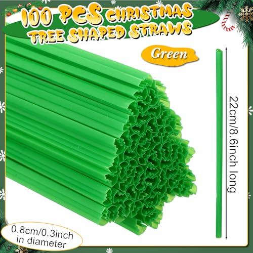 Disposable Plastic Drinking Straws with Christmas Tree Shapes - Bulk Party Supplies