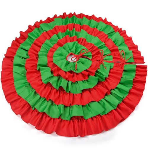 48 Inch Red and Green Ruffle Tree Skirt - Large Fluffy 6-Layer Christmas Decor