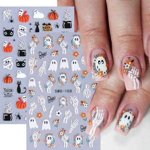 Halloween Nail Art Stickers Decals - Pumpkin, Ghost, Skeleton, Cat, Style-13