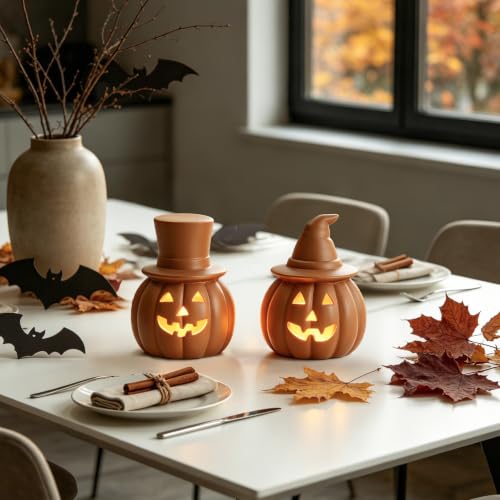 Halloween Pumpkin Lights Set - Rustic Terracotta Decorative Lanterns for Fall & Halloween