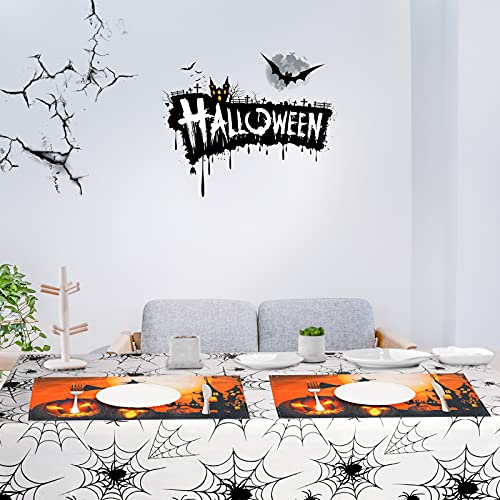 Halloween Placemats Set - Washable Linen Table Mats for Dining & Party Decor