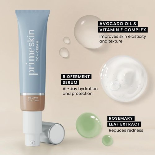 Prime Prometics PrimeSkin CC+ Cream - Lightweight Liquid-to-Powder Foundation for Mature Skin | Blurs Pores & Covers Age Spots (Fair)