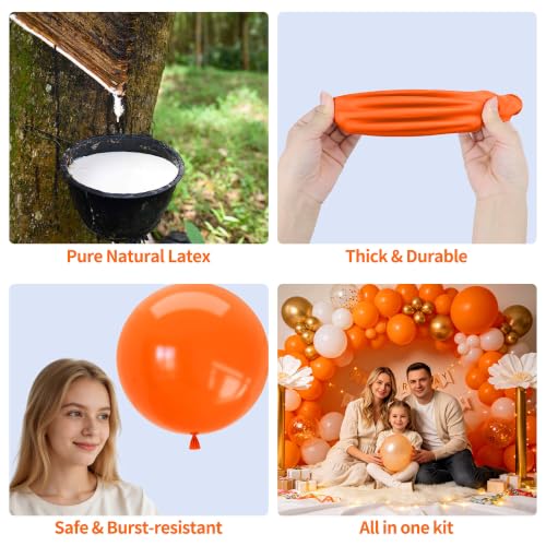 Orange Balloons Kit - 140 Latex Balloons in Mixed Sizes for Party Decorations