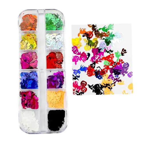 Halloween Nail Art Sequins Set - 3 Boxes 3D Holographic Spider Pumpkin Ghost Skull Style-03