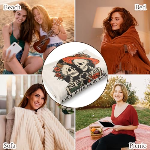 Halloween Friend Blanket for Women 60x50 White Spooky Skull Gift for Besties