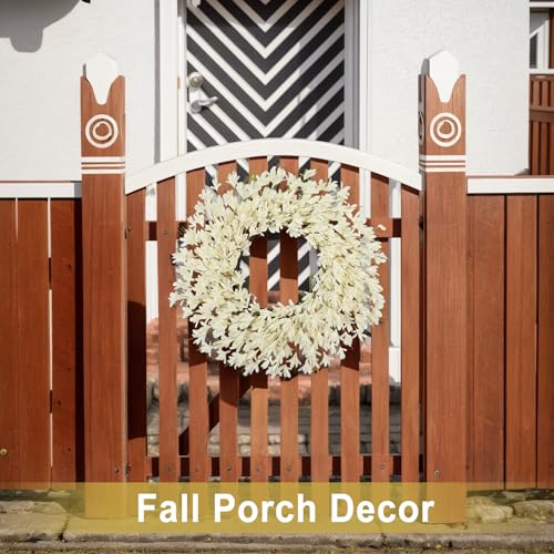 Fall White 26 Inch Realistic Autumn Wreath for Front Door Outside - Halloween Decor
