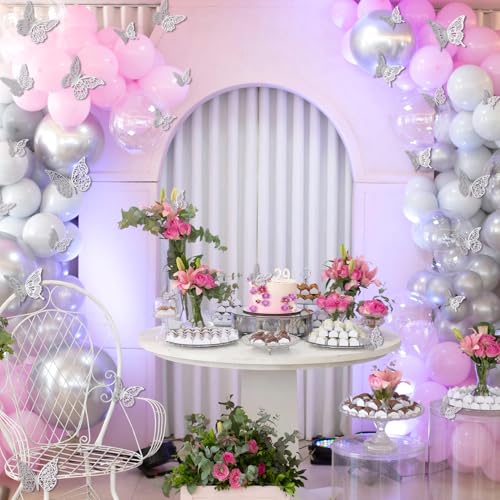 Silver 72Pcs 3D Butterfly Wall Decor Stickers - Removable Room Decorations