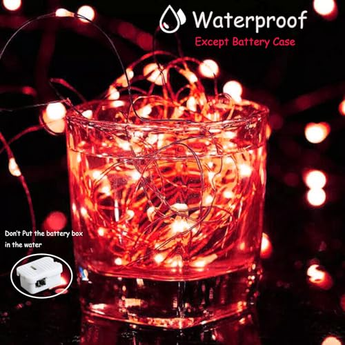 Battery Operated Fairy Lights 50 Pack - Red 20 LED 7ft String Lights with 3 Modes for Indoor Outdoor Decor