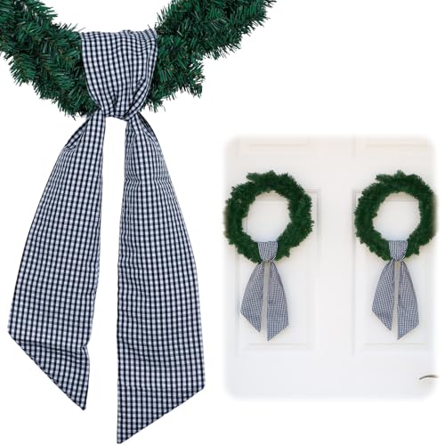 Black Gingham Wreath Bow Set - 2 Pack for Door Decoration - Modern Farmhouse Style - Variation: Black