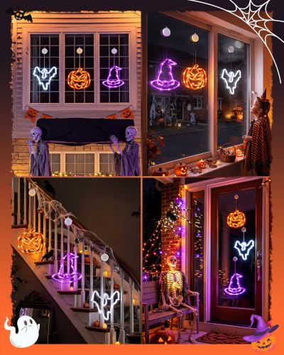 Minetom 3 Pack Halloween Window Lights - Pumpkin Ghost Hat with Timer