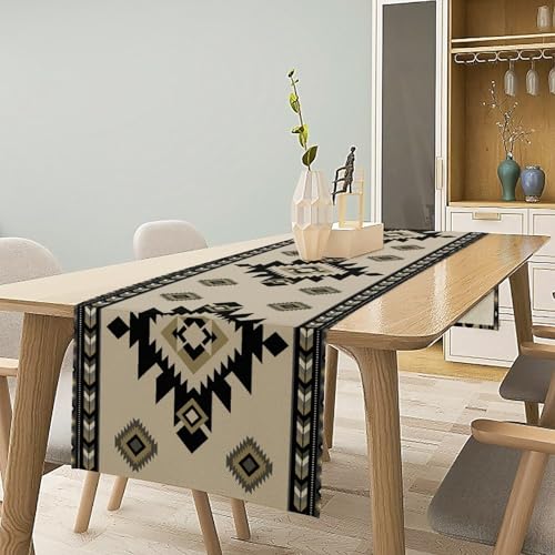 Aztec Table Runner Black-aztec 13x108in Ethnic Tribal Decor for Indoor Outdoor Dining
