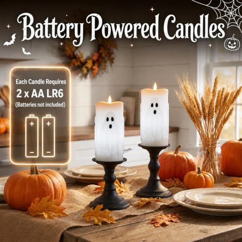 Fanna Halloween Ghost LED Candles Set of 2 with Remote - Flameless Indoor Decor