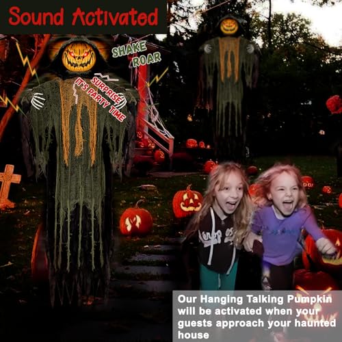59-Inch Halloween Hanging Animatronic Pumpkin Decoration with Sound Activation - Pumpkin Variation