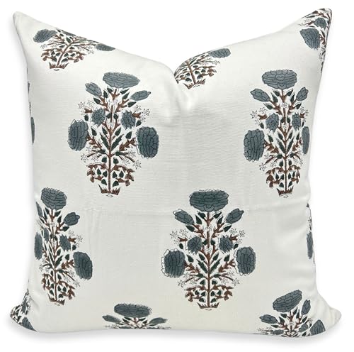 Grey-Brown Cotton Handcrafted Block Print Pillow Cover 14x20 Inch Throw Cushion for Sofa