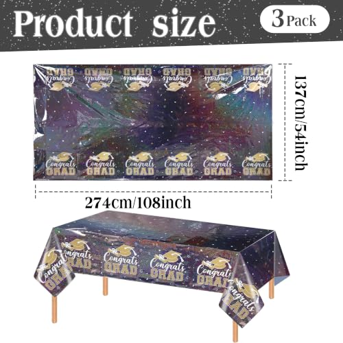 Black Graduation Tablecloth - 9ft Shimmering Laser Holographic Cover, 3 Pack