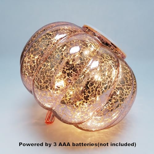 Mercury Glass Pumpkin Light with Timer - Rosegold Fall Halloween Decor with Fairy Lights