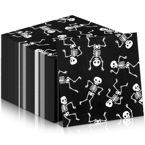 Halloween Skeleton Paper Napkins - 100 Pcs, 13x13 Inches Party Supplies - Skeleton Variation