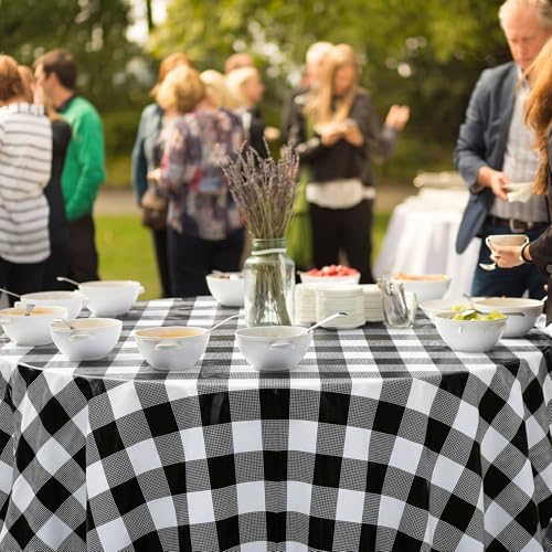 Black Gingham Disposable Tablecloth Roll - 54 x 100 ft with Cutter for Parties