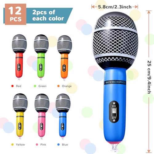 Inflatable Microphones Party Decorations, 12 Pack, 10 Inch Fun Karaoke Props